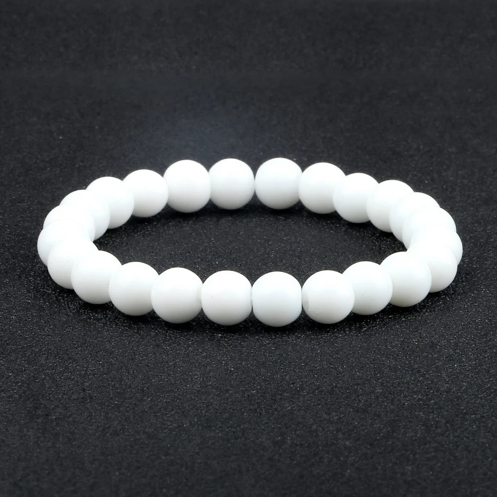 Natural Stone Bracelet Men 6/8/10mm White Black Dull Polish Matte Onyx Agates Shiny Round Beads Yoga Jewelry Bracelets
