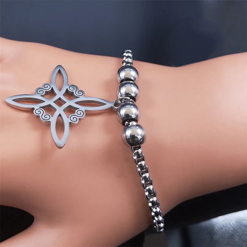 Wicca Celtic Knot Stainless Steel Bracelet Women/Men Silver Color Witch Geometric Irish Knots Bracelets Jewelry
