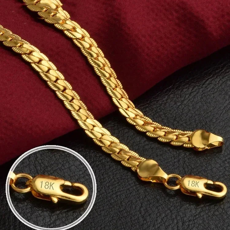 ALITREE Fine Classic 8MM sideways 18K gold Necklace charms 925 Sterling silver for men woman Jewelry wedding party