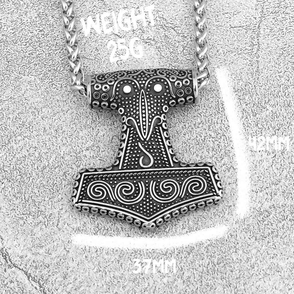 316L Stainless Steel Viking Thor Hammer Pendant Necklace Men Norse Viking Celtic Odin Raven Necklace Amulet Jewelry