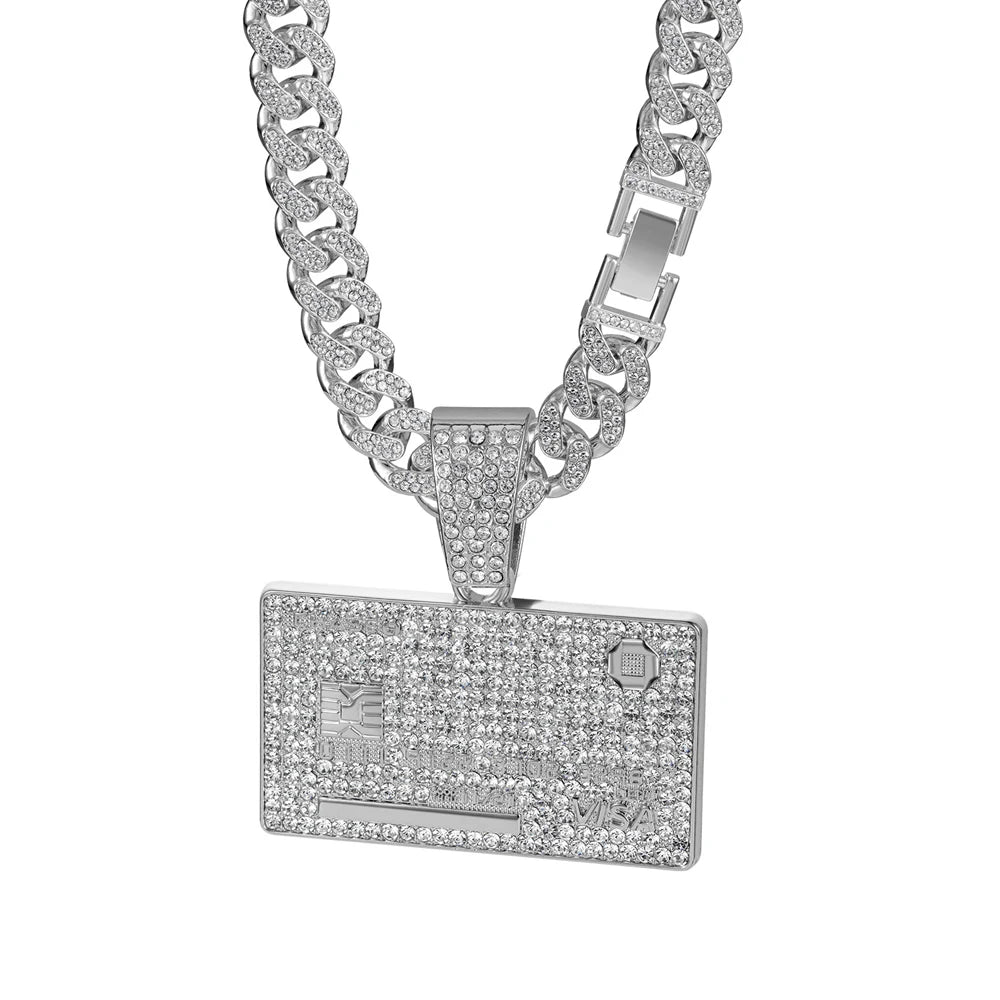 Men's Hip Hop Credit VISA Card Pendants With 13mm Miami Cuban Chain Iced Out Bling Bank Card Necklaces Fashion Jewelry for Woman