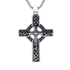 Vintage Celtic Cross Pendant Necklace Men's — Silver-Tone