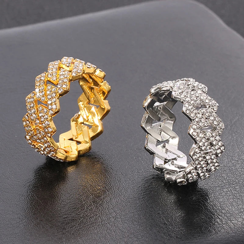 Iced Out Cuban Link Ring — Gold