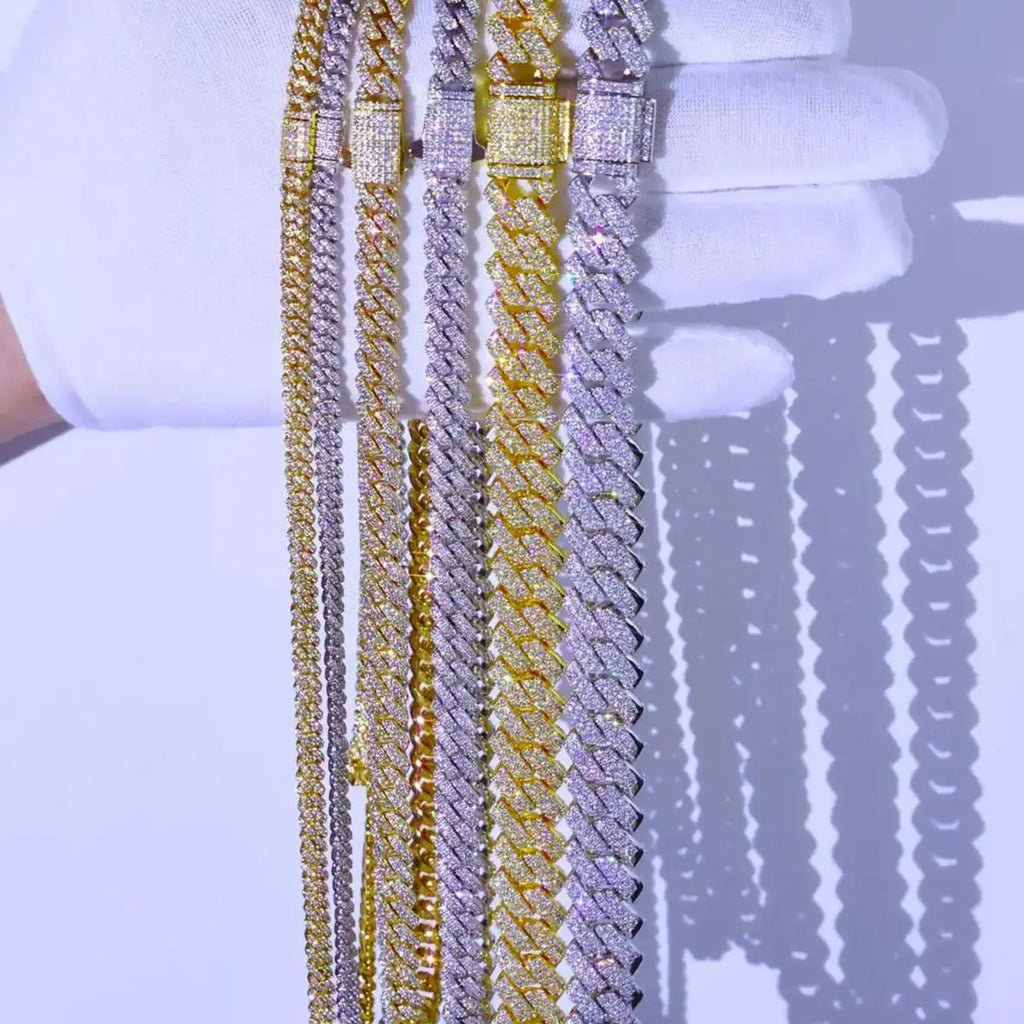 Drop Shipping 6/8/14mm Width Iced Out Cubic Zirconia Cuban Chain 1-2 Row Miami Cuban Link Necklace for Rapper Hip Hop Jewelry