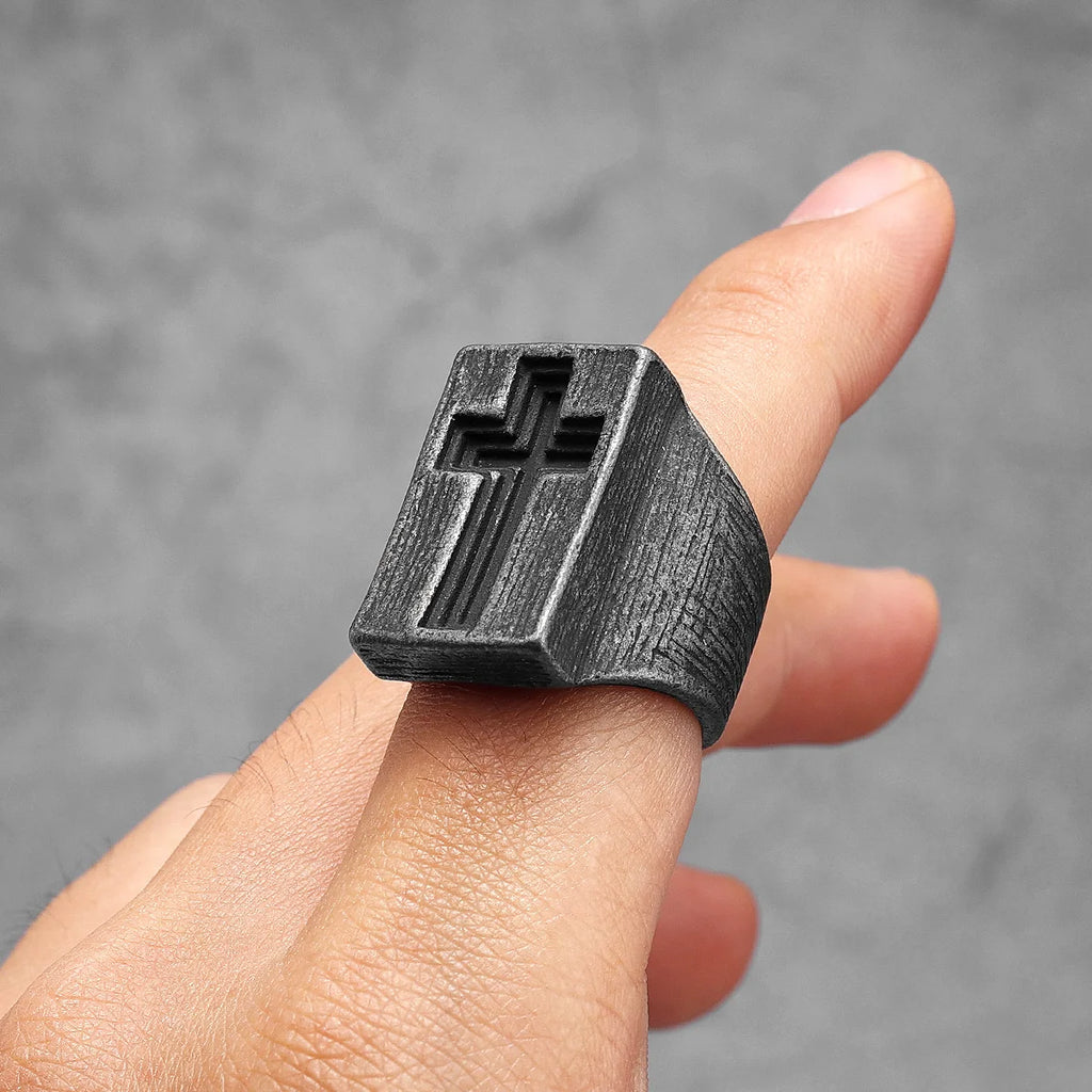 Black Cross Bible Ring — Stainless Steel