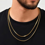 Two-Tone Box Chain Necklace Set — Stainless Steel
