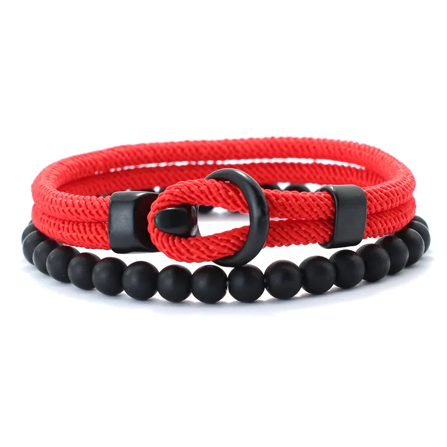Fashion Mens Bracelet Set Lucky Thread Wrap Braclet Meditation Onyx Stone Beads Braslet Hombre Hand Accessories Fabric