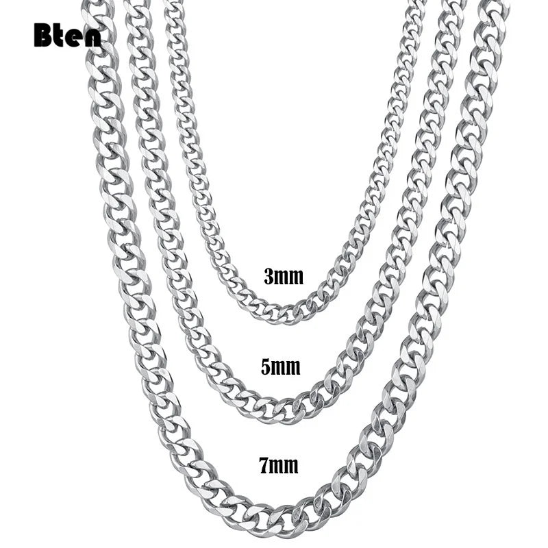3mm 7mm Wide Stainless Steel Chain Cuban Link Chains Chokers Necklace For Mens Jewelry Silver Plated Solid Metal Fashion Jewelry