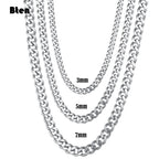 3mm 7mm Wide Stainless Steel Chain Cuban Link Chains Chokers Necklace For Mens Jewelry Silver Plated Solid Metal Fashion Jewelry