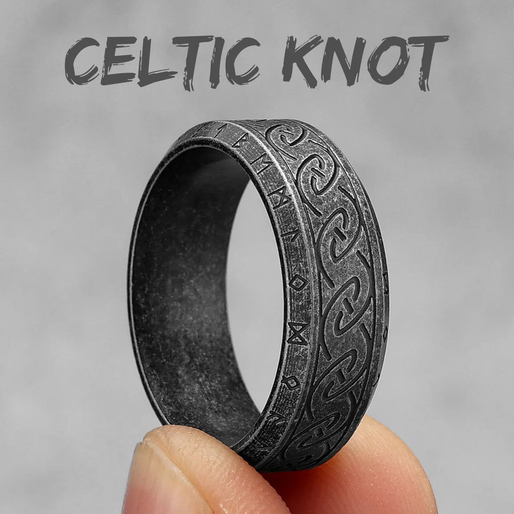 Vintage Nordic Viking Runes Celtic Knot Series Stainless Steel Womens Mens Rings Punk Biker Jewelry Creativity Gift