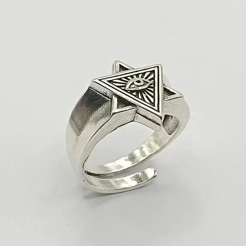 Gothic Eye of Providence Open Ring — Two-Tone Adjustable
