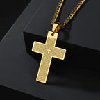 Gold Bible Cross Pendant Necklace — Stainless Steel
