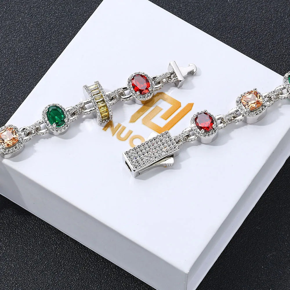 Gold Iced Out Chain Necklace Ruby Emerald 18K