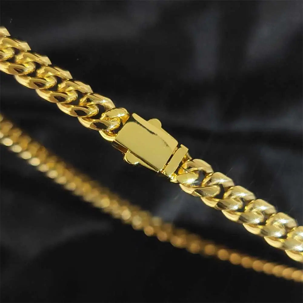 Gold Cuban Chain Necklace Iced Out 8MM Diamond Clasp