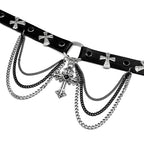 Gothic Cross Leather Choker Necklace — Silver