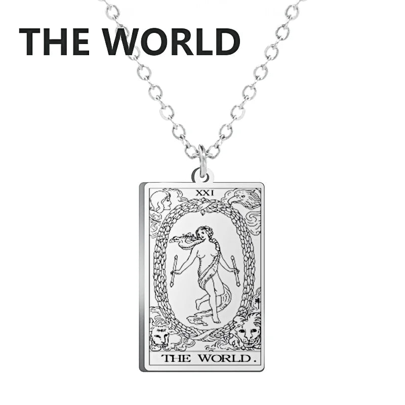 LIKGREAT Tarot Card Necklace Major Arcana Tarots Stainless Steel Necklaces Divination Jewelry Birthday Gift for Women