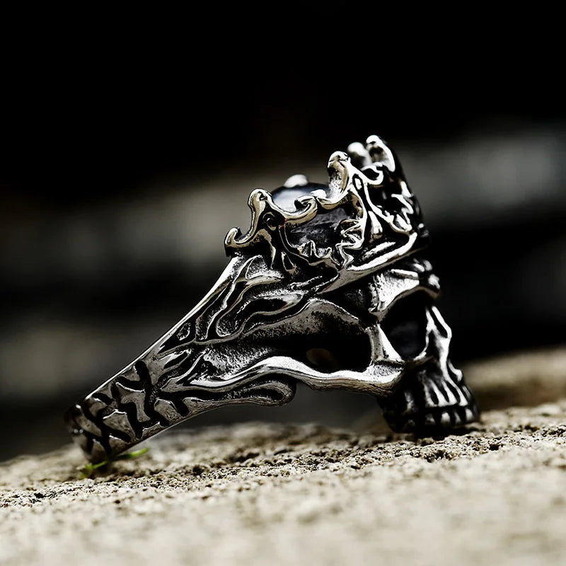 Retro Crown Skull Ring For Men Silver Color Punk Gothic Rock Hiphop Open Ring Handmade Designer Jewelry Biker Accessories Gift