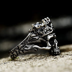Retro Crown Skull Ring For Men Silver Color Punk Gothic Rock Hiphop Open Ring Handmade Designer Jewelry Biker Accessories Gift