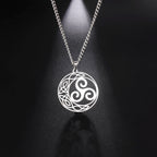 Celtic Triskele Crescent Moon Pendant Necklace — Stainless Steel