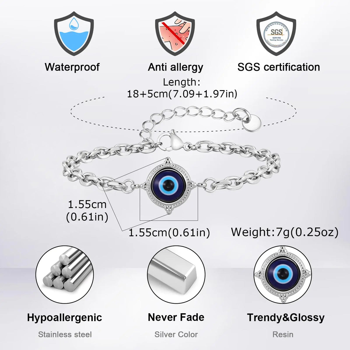 Turkish Evil Eye Beaded Bracelet for Men — Stainless Steel