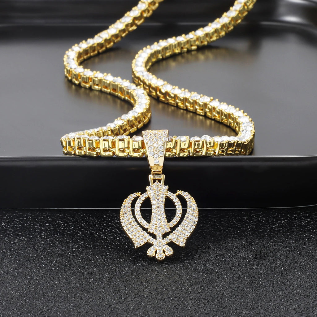 Khanda Gold Pendant Tennis Necklace