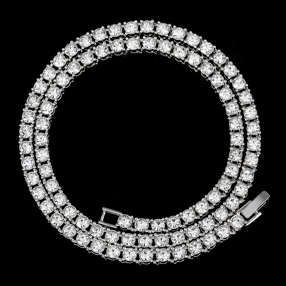 Hip Hop Iced Out Tennis Bracelet Necklace Men 4mm Tennis Chain Fashion Gold Color Jewelry Women Link 18/20inch Choker