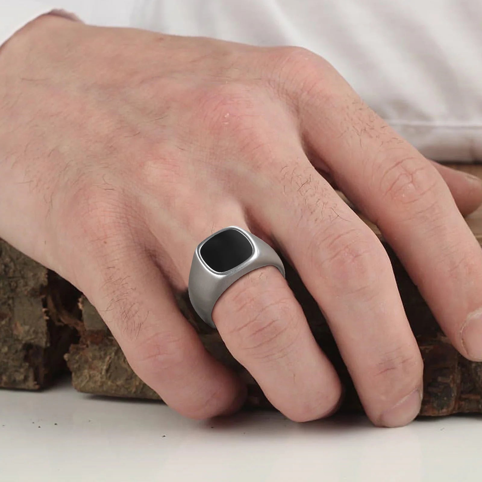 12.5mm Black Square Signet Ring — Stainless Steel
