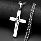 Jesus Starburst Cross Necklace — Stainless Steel Box Chain