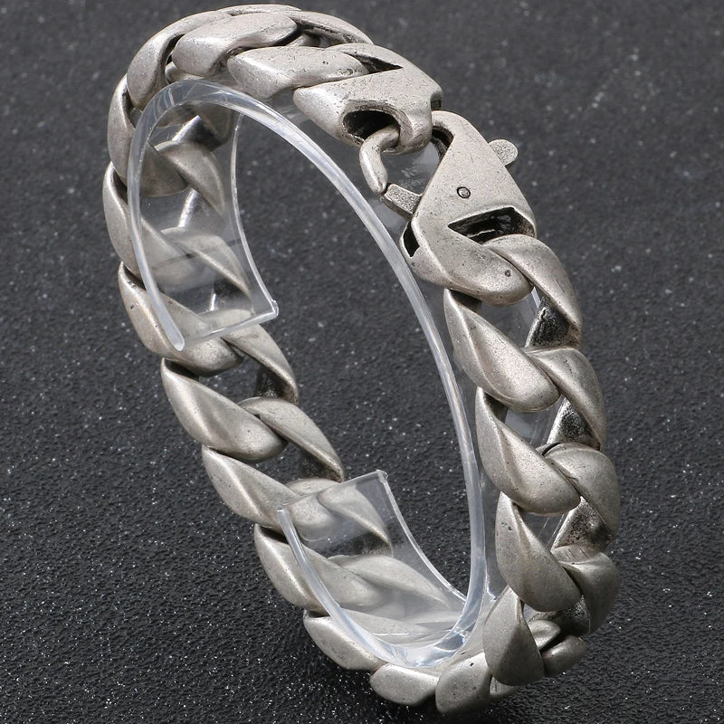 Vintage Black Stainless Steel Bracelet for Man Men's 15MM Wide Curb Link Chain Bracelets Bangles Armband Jewelry