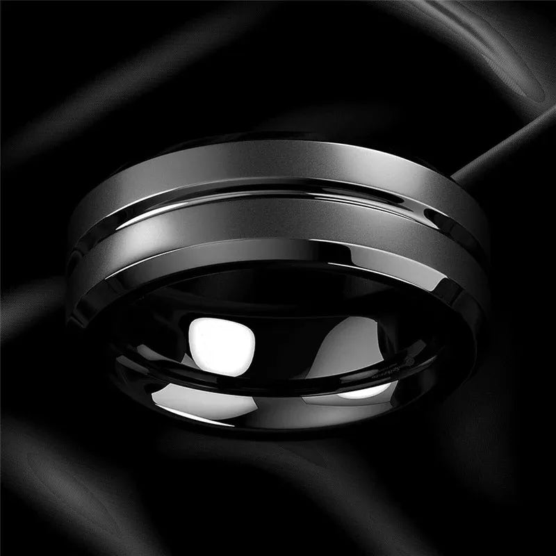 Fashion 8mm Men Rings Black Groove Matte Stainless Steel Rings For Men Wedding Engagement Jewelry Anniversary Birthday