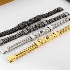 Men's Double Wolf Head Bracelets Stainless Steel Viking Jewelry Punk Rock Bicycle Chain Man Bracelet for Men 8.46" Male