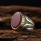 Natural Stone Series for Men Elliptical Ring with Real Tiger's Eye Stone 316L Stainless Steel Male Vintage Design Punk