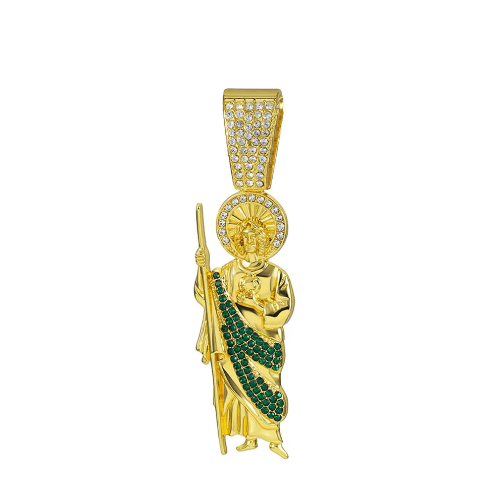 Men Women Hip Hop Saint Jude Pendant Necklace,13mm Cuban Chain Religious Saint Jude Idol Pendants Charm Jewelry 2025 New Arrived