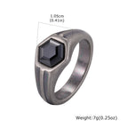 Punk Vintage Gray Stainless Steel Rings for Men Hexagon Black Zircon Ring Hip Hop Fashion Waterproof Finger Jewelry Party Gifts