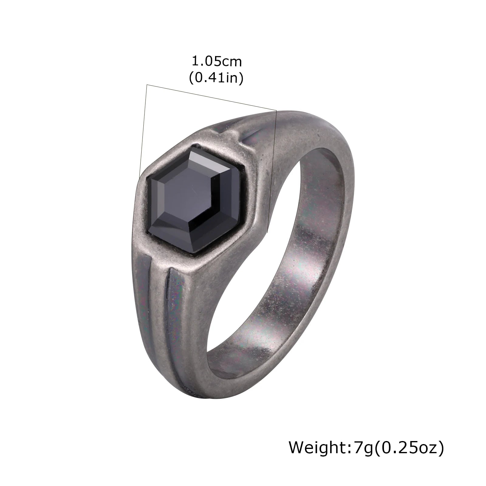 Punk Vintage Gray Stainless Steel Rings for Men Hexagon Black Zircon Ring Hip Hop Fashion Waterproof Finger Jewelry Party Gifts