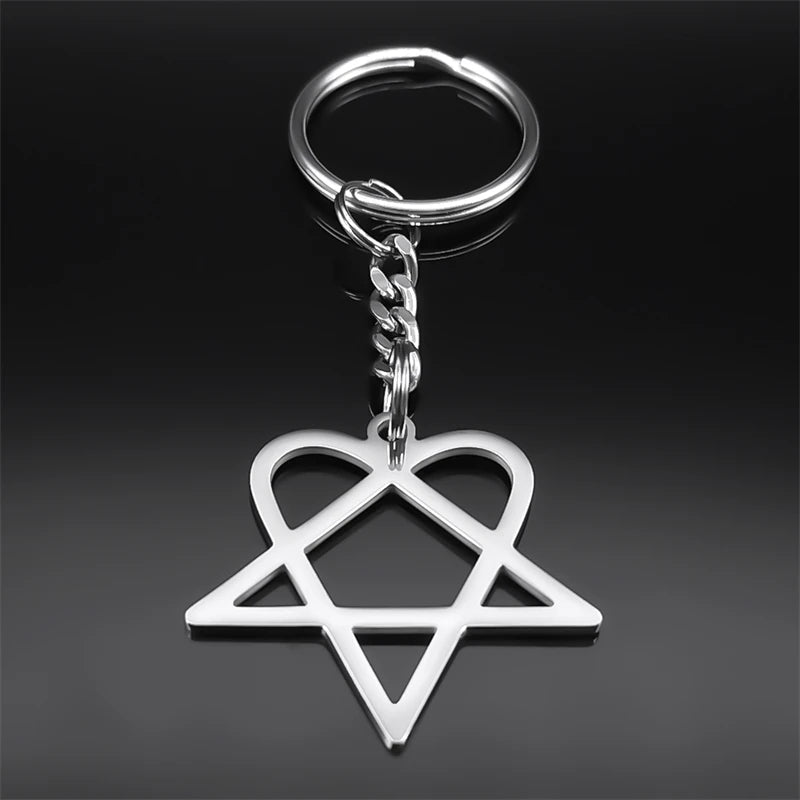 Star Heartagram Silver Key Chain — Stainless Steel