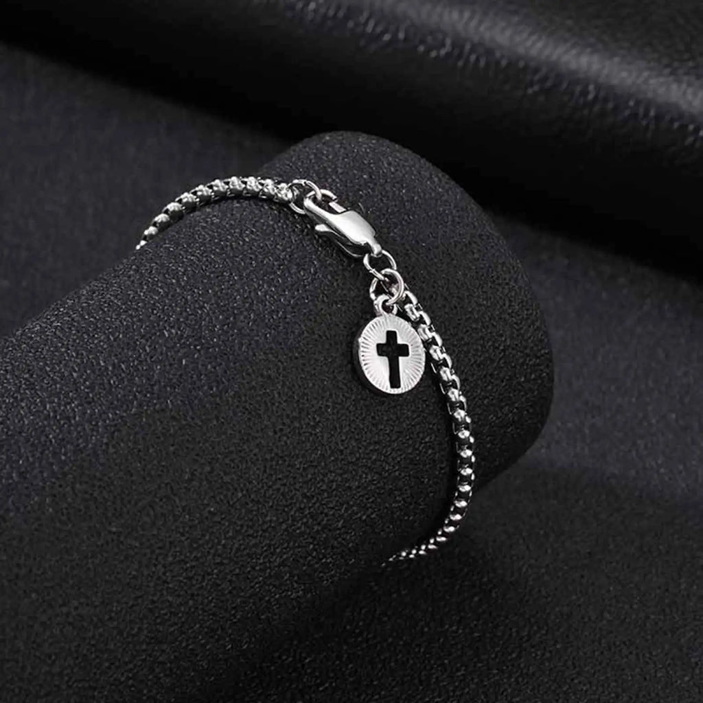 Gothic Cross Medal Layered Chain Bracelet — Stainless Steel