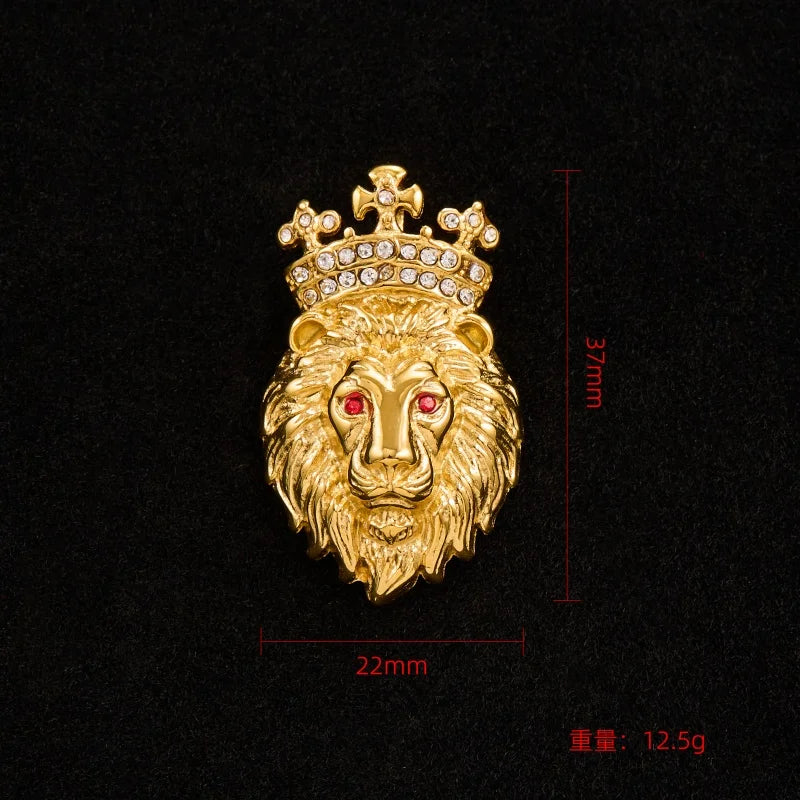 Lion Head Crown Pendant Necklace — Iced Out, Stainless Steel