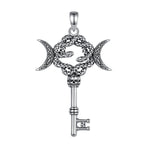 AEONSLOVE Silver Hecate Snake Key Necklace Triple Moon Goddess Pendant Witch Amulet Spiritual Jewelry for Women