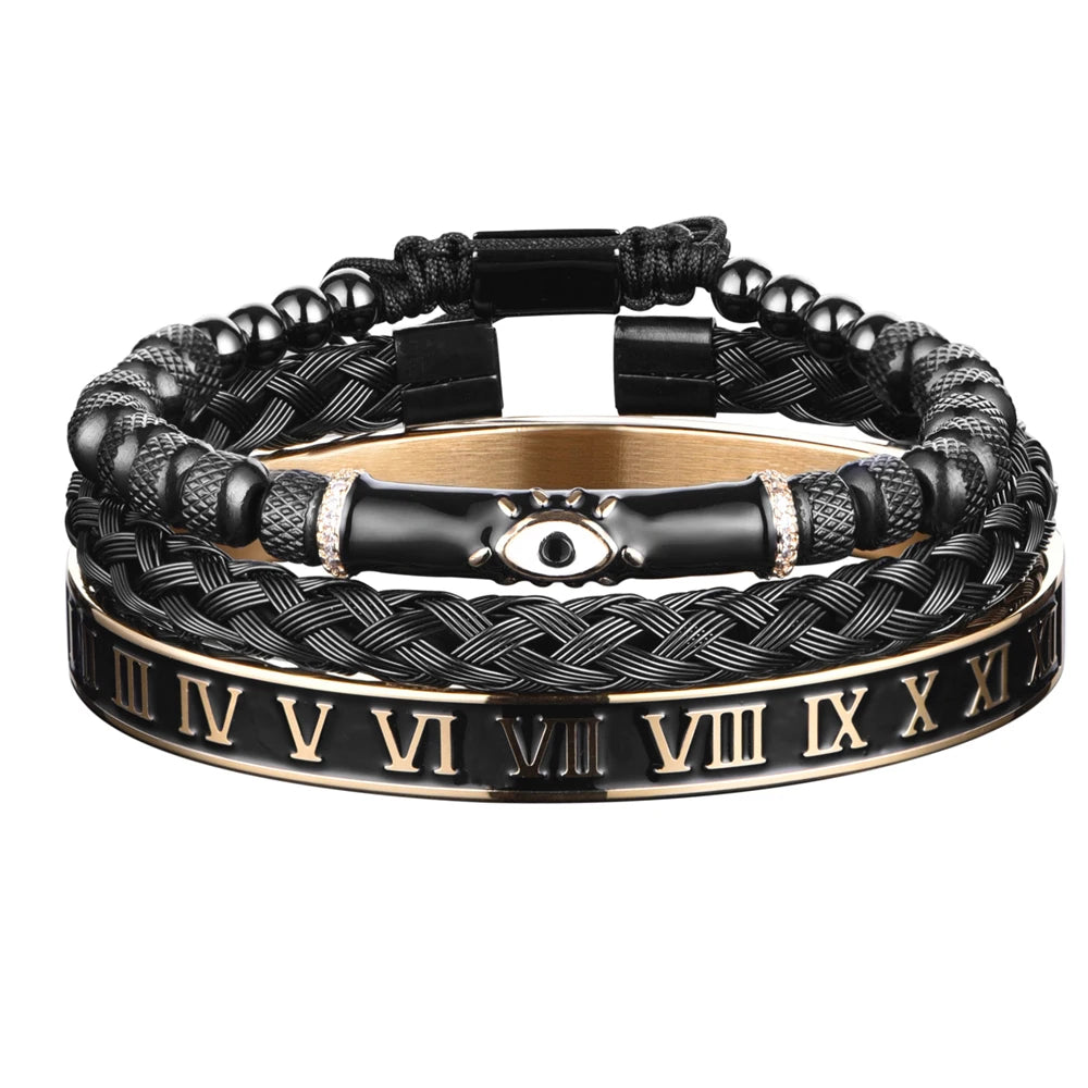 Luxury Set Enamel Eye Bracelet Roman Bracelet Royal Crown Charm Men Stainless Steel Geometry Pulseiras Open Adjustable