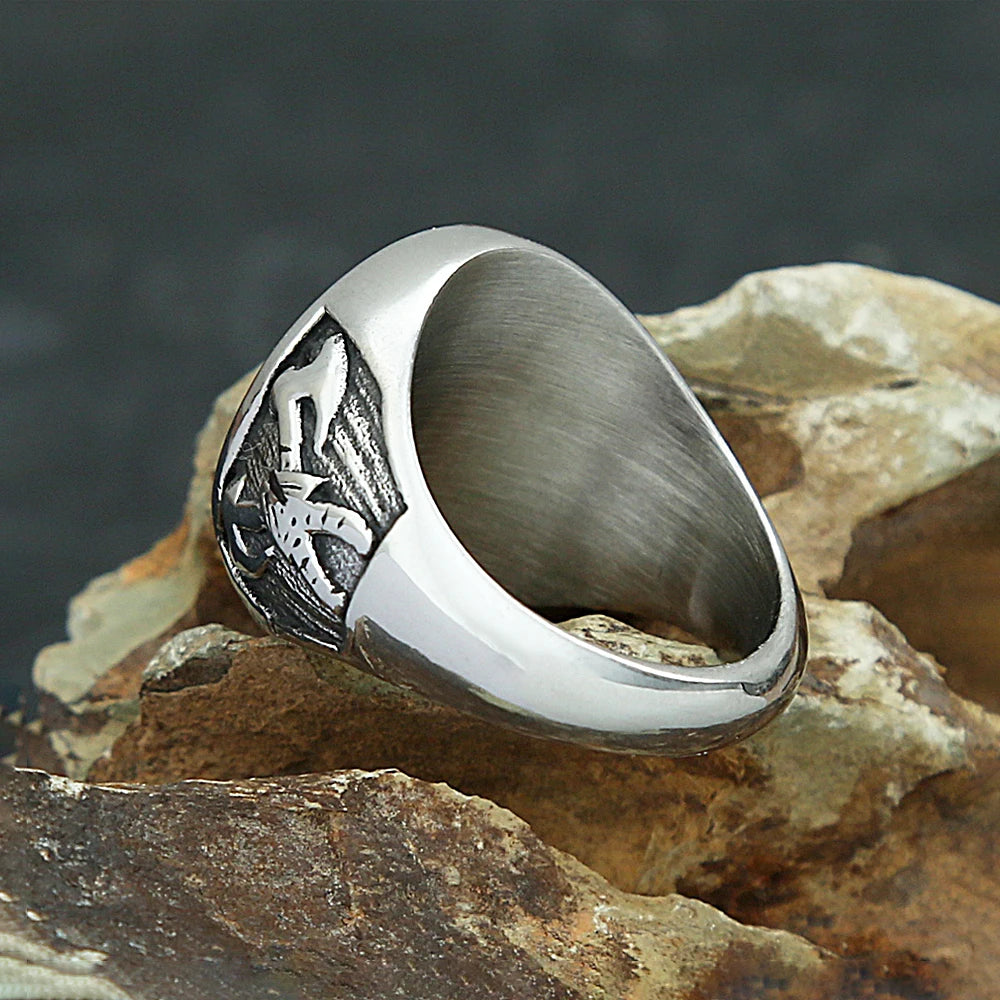 Vintage Stainless Steel Viking Compass Ring For Men Boys Nordic Viking Double Axe Rings Fashion Amulet Mythology