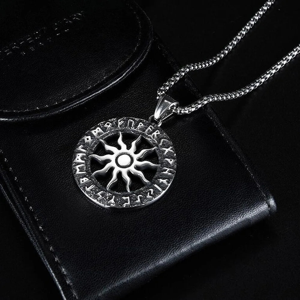 Viking Sun Rune Pendant Necklace — Stainless Steel