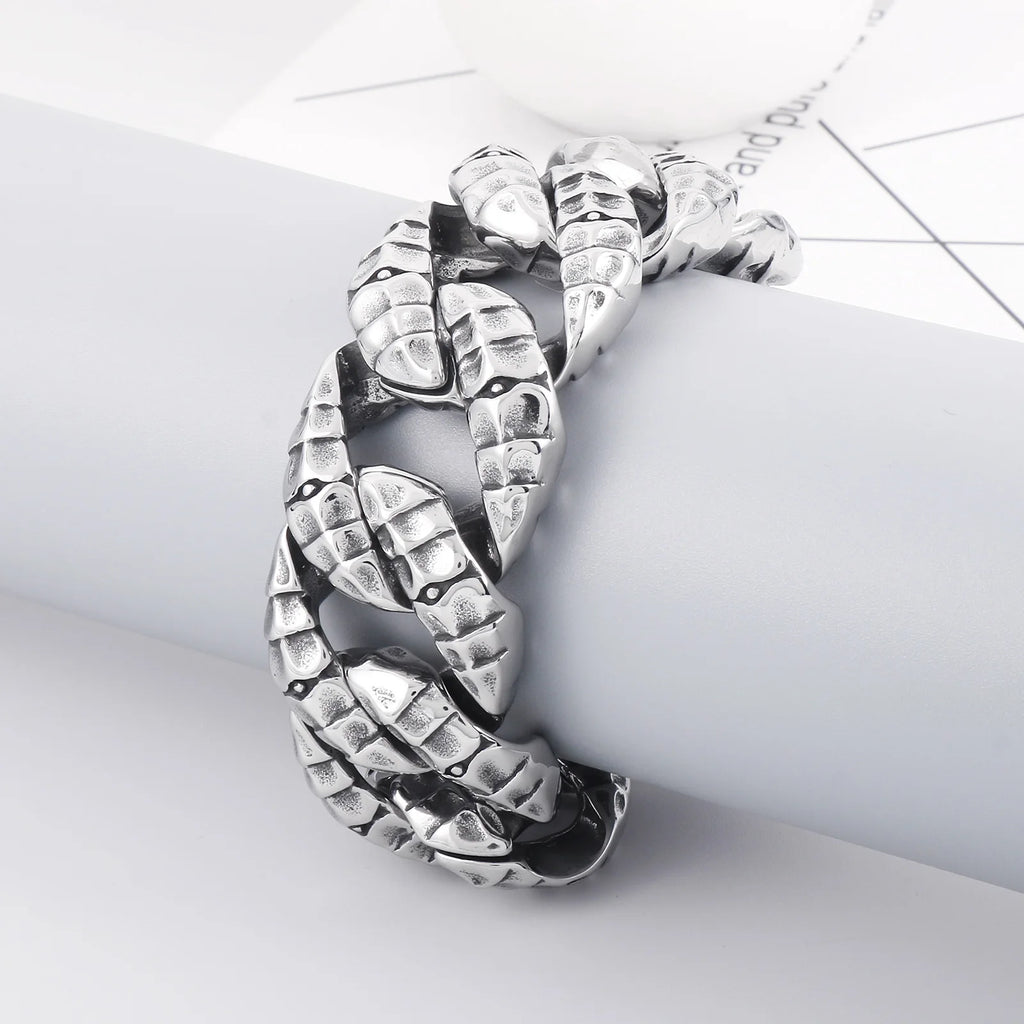 30mm Stainless Steel Dragon Heavy Curb Bracelet for Men Vintage Foundry Armor Tapping Pattern Cuban Male Bangle Jewelry