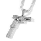 THE BLING KING Iced Out Full Zirconia Large Size Pistol Gun Pendant Necklace Punk Hip Hop Mens Rapper Shiny Party Jewelry Gift