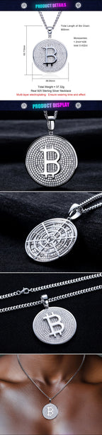 Iced Out Bitcoin Pendant — 925 Silver