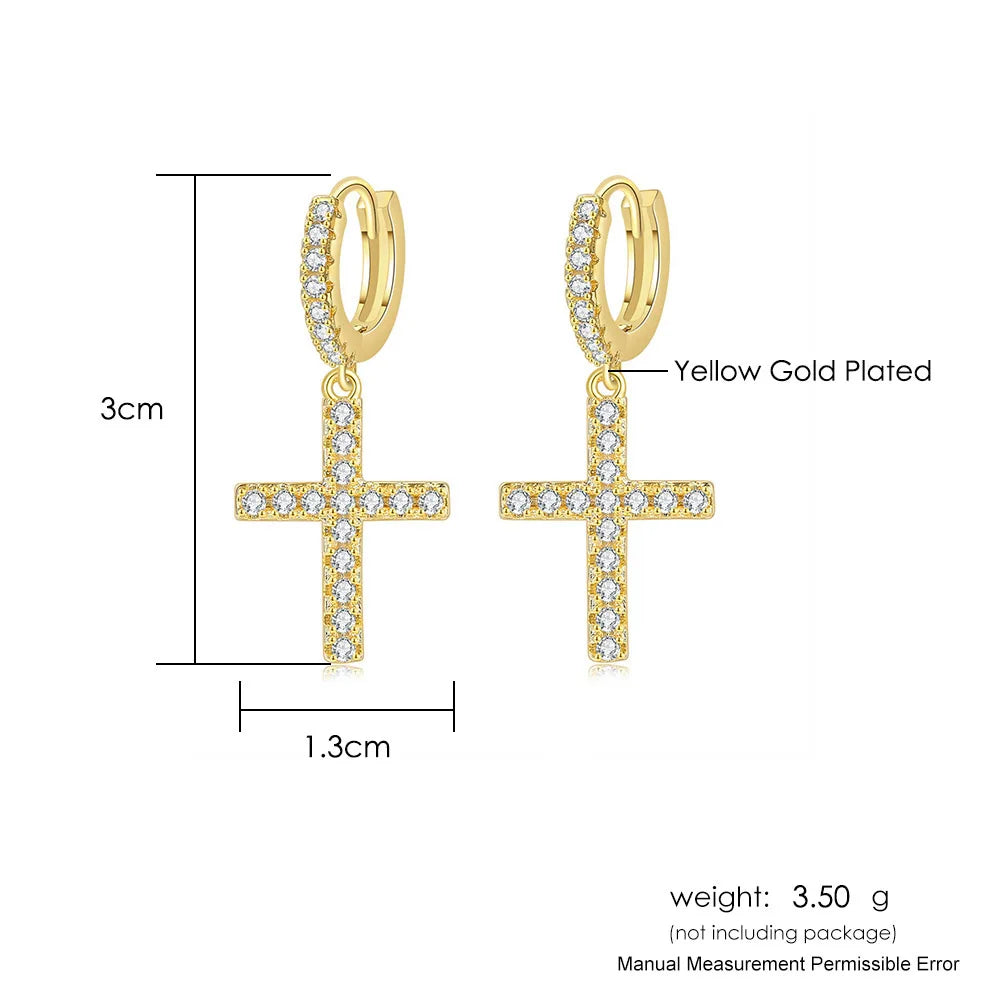 Iced Out Ankh Dangle Hoop Earrings CZ