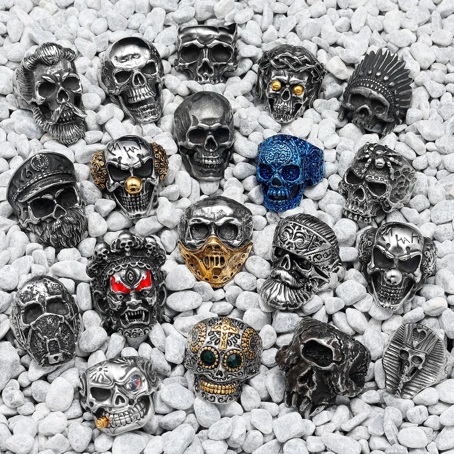 Vintage Punk Gothic All Skull Head Series Stainless Steel Womens Mens Rings Unique for Biker Jewelry Creativity Gift