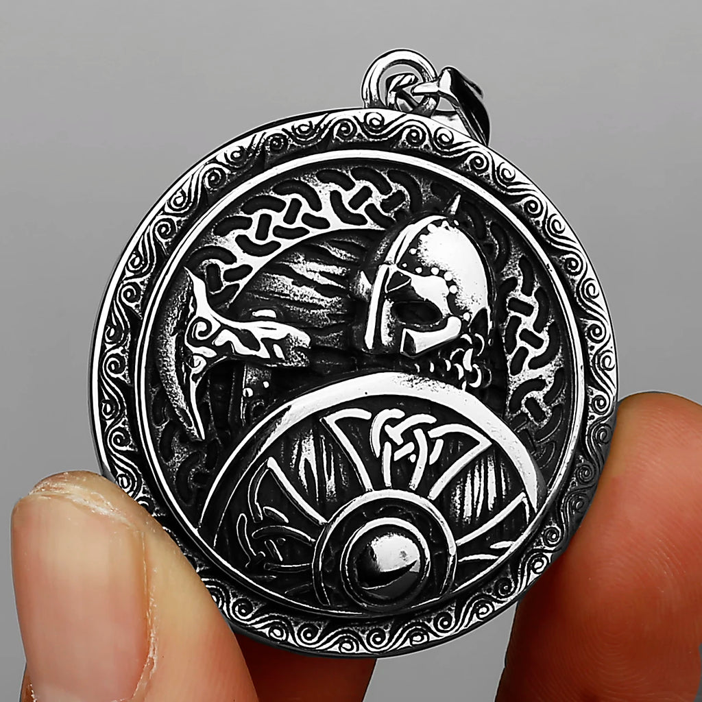 Nordic Viking Odin Warrior Axe Shield Retro Pop Pendant Necklace Stainless Steel Amulet Necklace Men's Gift Jewelry Wholesale