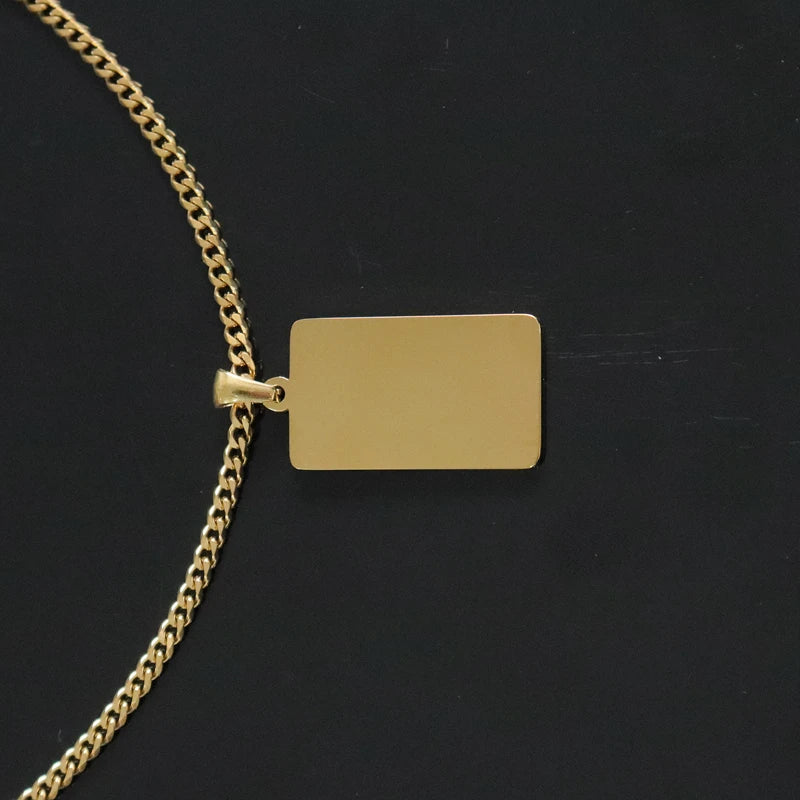 Cuban Chain Strip Bar Pendant Necklace — Stainless Steel