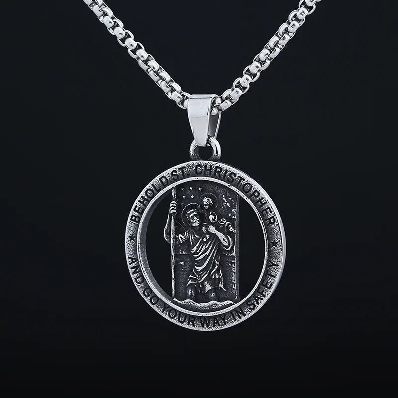 2024 New Fashion 316L Stainless Steel St Christopher Pendant Necklace For Man Women Boyfriend Gift